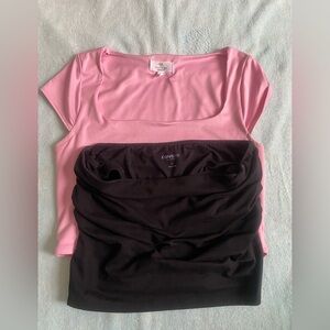 Connie Short Sleeve Pink and Black Tops